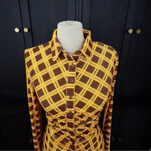 With Jean Andy Long Sleeve Button Front Check Dress Yellow XS Clueless Y2K - Picture 7 of 15